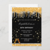 誕生日ブラック金ゴールドグリッターシルバーglam招待 ポストカード (正面/裏面)