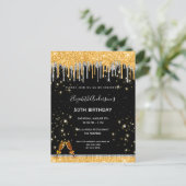 誕生日ブラック金ゴールドグリッターシルバーglam招待 ポストカード (スタンド正面)