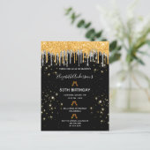 誕生日ブラック金ゴールドグリッターシルバーglam招待 ポストカード (スタンド正面)