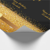 誕生日ブラック金ゴールドグリッタースパークル名 ラッピングペーパー (角)