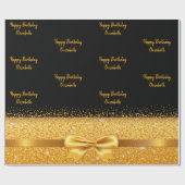 誕生日ブラック金ゴールドグリッタースパークル名 ラッピングペーパー (フラット)