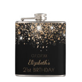 誕生日ブラック金ゴールドグリッターダストフレンド フラスク (正面)