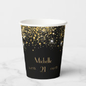 誕生日ブラック金ゴールドグリッターダストモノグラム 紙コップ (裏面)