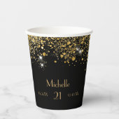 誕生日ブラック金ゴールドグリッターダストモノグラム 紙コップ (正面)