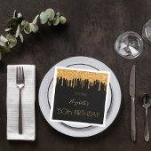 誕生日ブラック金ゴールドグリッタードライブ名 スタンダードカクテルナプキン