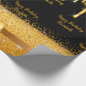 誕生日ブラック金ゴールドグリッタードリップスパークルネームボウ ラッピングペーパー (角)