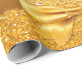 誕生日ブラック金ゴールドグリッタードリップスパークルネームボウ ラッピングペーパー (ロールコーナー)