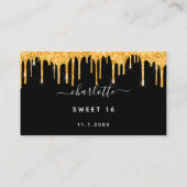 誕生日ブラック金ゴールドグリッタードリップスパーティーRSVP エンクロージャーカード (裏面)