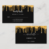 誕生日ブラック金ゴールドグリッタードリップスパーティーRSVP エンクロージャーカード (正面/裏面)