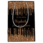 誕生日ブラック金ゴールドグリッタードリップモノグラムラグジュアリー ミディアムペーパーバッグ (正面)