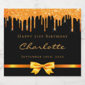 誕生日ブラック金ゴールドグリッタードリップモノグラム名 スパークリングワインラベル (シングルラベル)