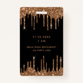 誕生日ブラック金ゴールドグリッタードリップvip招待 バッジ (裏面)