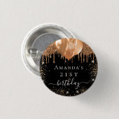 誕生日ブラック金ゴールドグリッターバルーン名 缶バッジ (正面&裏面)