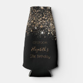 誕生日ブラック金ゴールドグリッターモノグラムシック ボトルクーラー (正面)