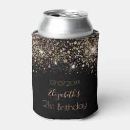 誕生日ブラック金ゴールドグリッターモノグラムシック 缶クーラー
