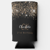 誕生日ブラック金ゴールドグリッターモノグラム名 スリム缶クーラー (正面)