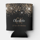 誕生日ブラック金ゴールドグリッターモノグラム名 缶クーラー (裏面)