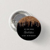 誕生日ブラック金ゴールドグリッター乾燥モノグラムカスタム 缶バッジ (正面&裏面)