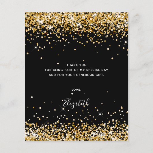 誕生日ブラック金ゴールドグリッター予算サンキューカード (裏面)