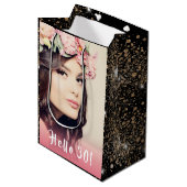 誕生日ブラック金ゴールドグリッター写真hello 30 ミディアムペーパーバッグ (正面アングル)