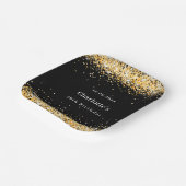 誕生日ブラック金ゴールドグリッター名エレガント ペーパープレート (傾斜あり)