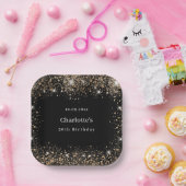 誕生日ブラック金ゴールドグリッター名 ペーパープレート (パーティー)