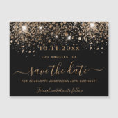 誕生日ブラック金ゴールドグリッター日付磁石を保存 マグネット招待状 (正面)