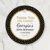 誕生日ブラック金ゴールドサンキューメッセージカード フェイバータグ (裏面)