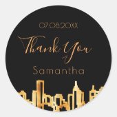 誕生日ブラック金ゴールドシティモダン感謝していスカイライン ラウンドシール (正面)