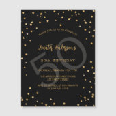 誕生日ブラック金ゴールドスターズ数高級 マグネット招待状 (正面)