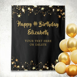 誕生日ブラック金ゴールドスターパーソナライズされたズあなたの色 タペストリー