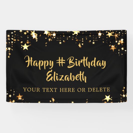 誕生日ブラック金ゴールドスターパーソナライズされたズあなたの色 横断幕 (横)