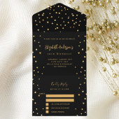 誕生日ブラック金ゴールドスターパーティーRSVP オールインワン招待状