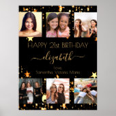 誕生日ブラック金ゴールドスターフレンド写真コラージュ ポスター (正面)