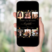 誕生日ブラック金ゴールドスターフレンド写真コラージュ ポスター