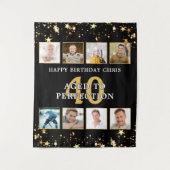 誕生日ブラック金ゴールドスター8枚パーソナライズされた写真 タペストリー (正面)