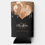 誕生日ブラック金ゴールドバルーンのモノグラム名 スリム缶クーラー (裏面)
