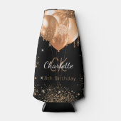 誕生日ブラック金ゴールドバルーンのモノグラム名 ボトルクーラー (正面)