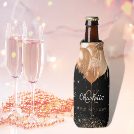 誕生日ブラック金ゴールドバルーンのモノグラム名 ボトルクーラー