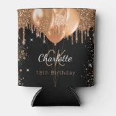 誕生日ブラック金ゴールドバルーンのモノグラム名 缶クーラー (正面)
