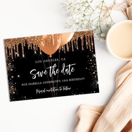 誕生日ブラック金ゴールドバルーングリッター乾燥 セーブザデート