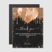 誕生日ブラック金ゴールドバルーンサンキューカード マグネット招待状 (正面/裏面)