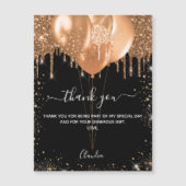 誕生日ブラック金ゴールドバルーンサンキューカード マグネット招待状 (正面)