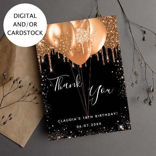 誕生日ブラック金ゴールドバルーンサンキューカード 招待状