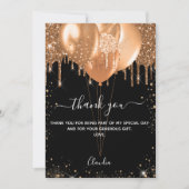 誕生日ブラック金ゴールドバルーンサンキューカード 招待状 (正面)