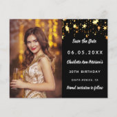 誕生日ブラック金ゴールドフォトスター日付カードを保存 (正面)