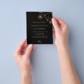 誕生日ブラック金ゴールドフローラ予算の招待 チラシ (手)