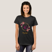 誕生日ブラック金ゴールドブルゴーニュ花模様 Tシャツ (正面フル)