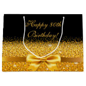 誕生日ブラック金ゴールドボウクラシック名 ラージペーパーバッグ (正面)