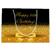 誕生日ブラック金ゴールドボウクラシック名 ラージペーパーバッグ (裏面)